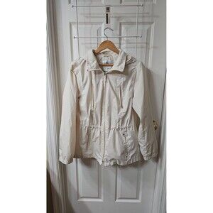 Fleet Street Women's Cream Lightweight Hooded Windbreaker Utility Jacket Size XL